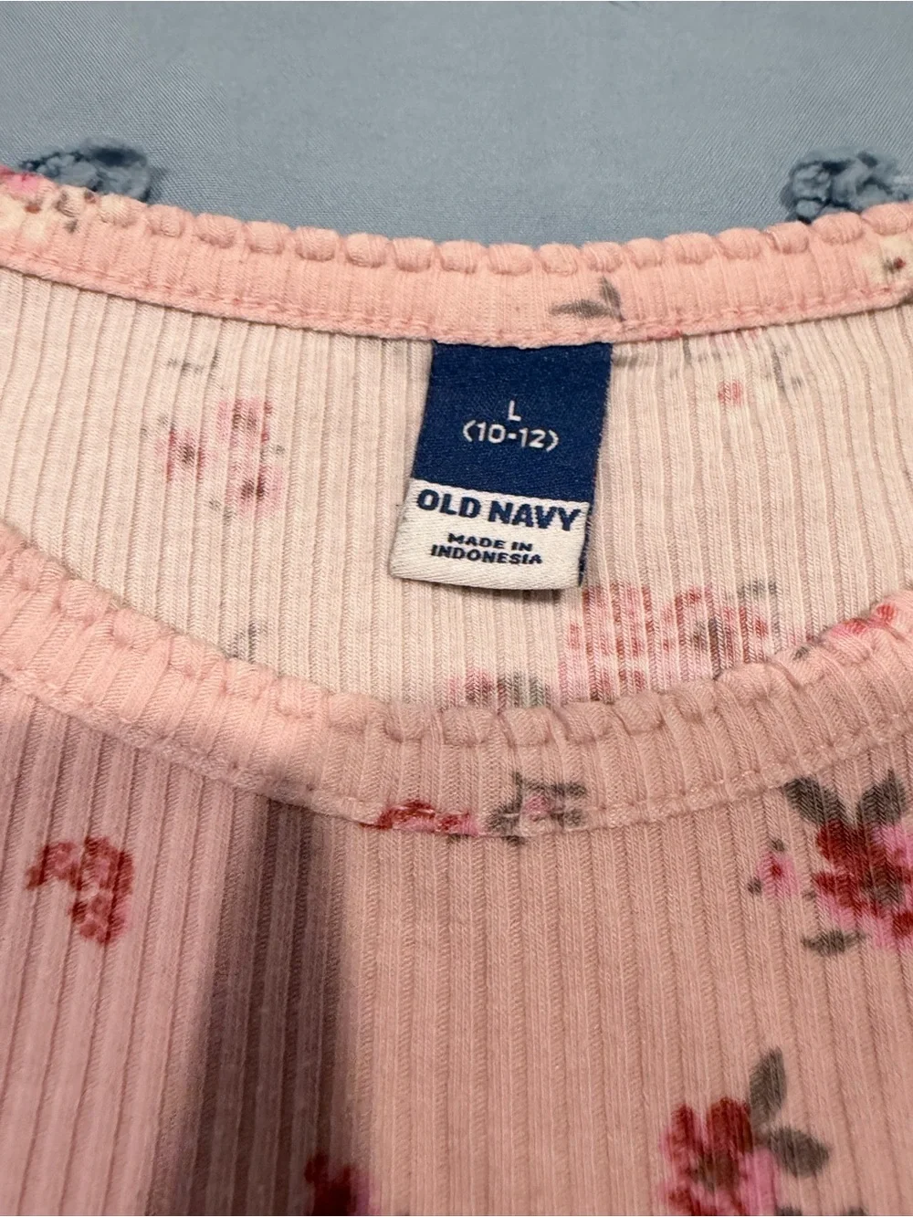 Old Navy Pink Floral Ribbed Long-Sleeve Tee